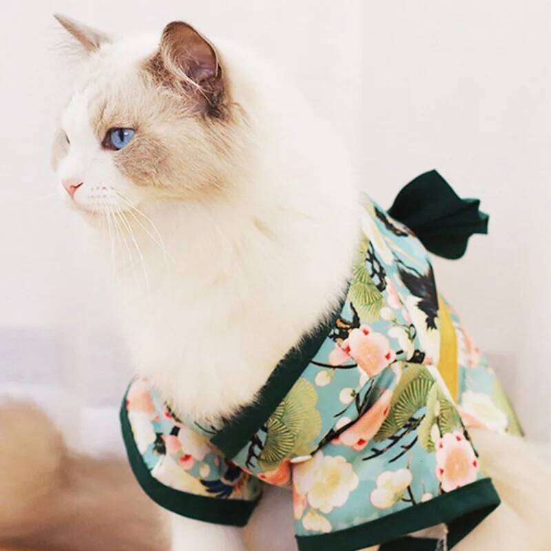 Cat Japanese Kimono Cosplay Coat Crane Cherry Blossom Pattern Jacket Girl Dog Dresses Chihuahua Pet Clothes H260129