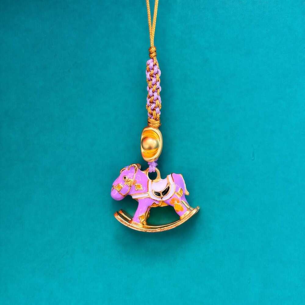 Traditional Gold Drip Oil Wooden Horse Phone Chain New Chinese Handmade DIY Hanging Ornament Pendant National Style Small Accessory
