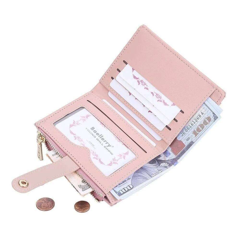 New PU Leather Short Wallet Zipper Button Money Bag Solid Color Stone Grain Card Holders Women Z260130