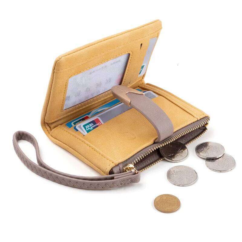 PU leather short small with buckle folding zipper, student coin purse, square matte portable hand-held wallet Z260130