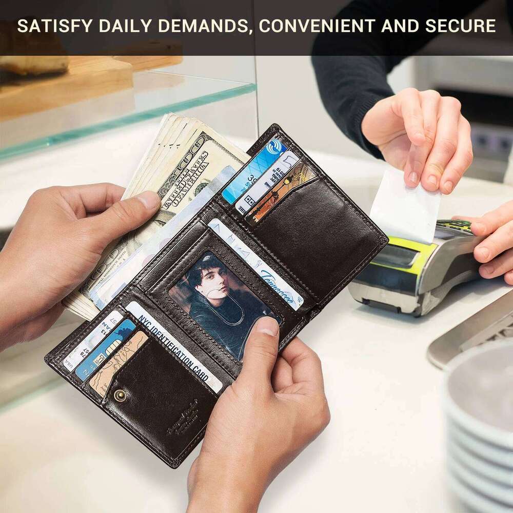 HUMERPAUL Slim Wallet for Men RFID Original Genuine Leather Trifold Cards Holder Small Luxury Male Clutch with Zipper Coin Pouch Z260130