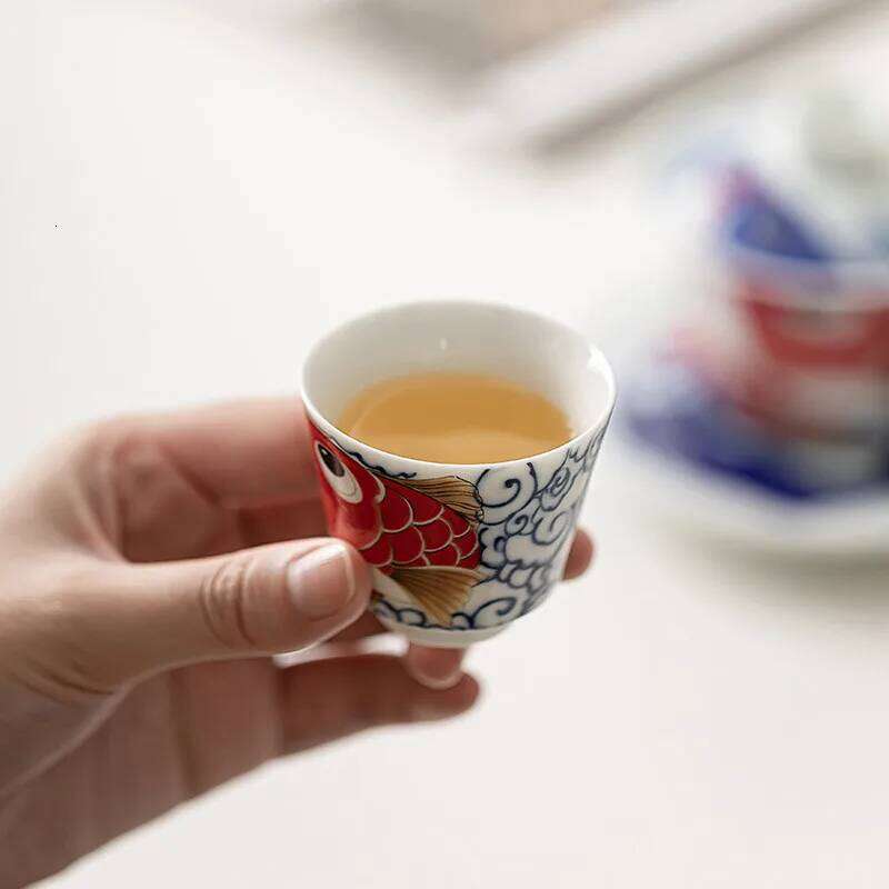 1 Pc Chinese Vintage Porcelain Handmade Dragon Fish Ceramic Teacup Household Tea Bowl Teaware Personal Meditation Cup