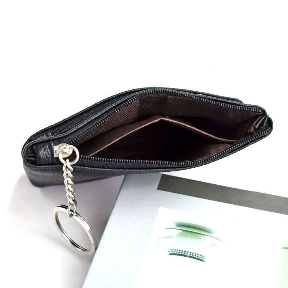 Zipper PU Leather Coin Credit Holder Pure Color Mini Change Purse Card Pocket with Key Ring Short Wallet Outdoor Z260130