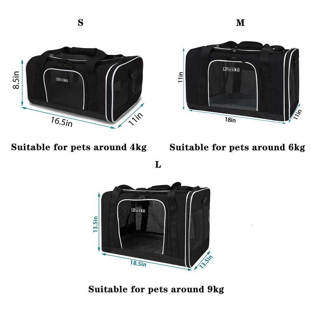 Portable Pet Carriers Soft-sided Carrying Handbag Cat Dog Breathable Foldable Bag with Locking Safety Zippers Fit for Travel 26H0130