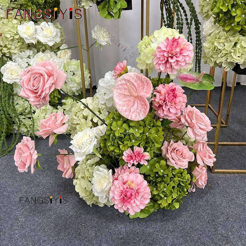 Romantic Green pink Hydrangea KT Board Row Wedding Backdrop Decor Floral Arrangement Event Props Stage Aisle Floor Flower Y260130