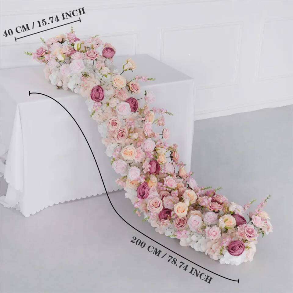 Uflower 1/2m White pink Rose Sofa Table Runner Flower Row Wedding Backdrop Arch Decor Floral Arrangement Party Window Display W260130