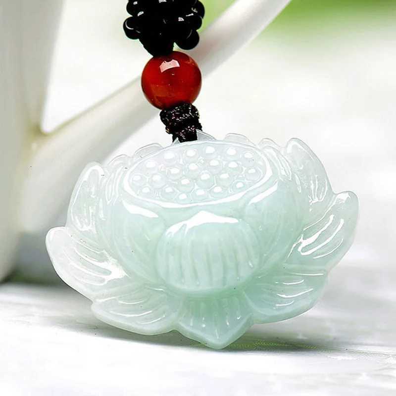 Drop Shipping Natural Burma Jade Flower Pendant Necklace Lucky Amulet Jade Lotus Necklace For Men Women Jade Jewelry Gifts Y260130