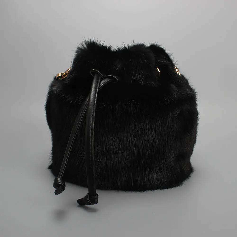 Real Mink Fur For Women Winter Luxury Handbags Crossbody Evening Bags Ladies Fluffy Bucket Bag