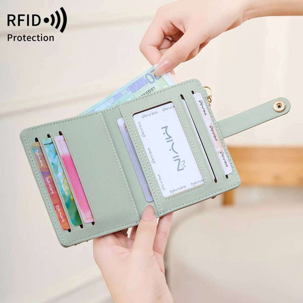 Ultra-Thin RFID Blocking Double Fold Credit Wallet for Women with Multiple Card Slots & Keychain, Functional Coin Purse Z260130