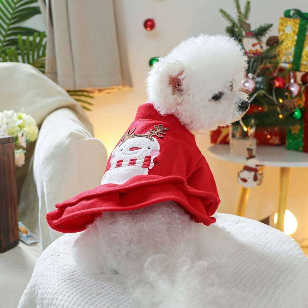 1PC Pet Clothes Dog Cat Autumn Thickened Warm Red Christmas Style Dress H260129