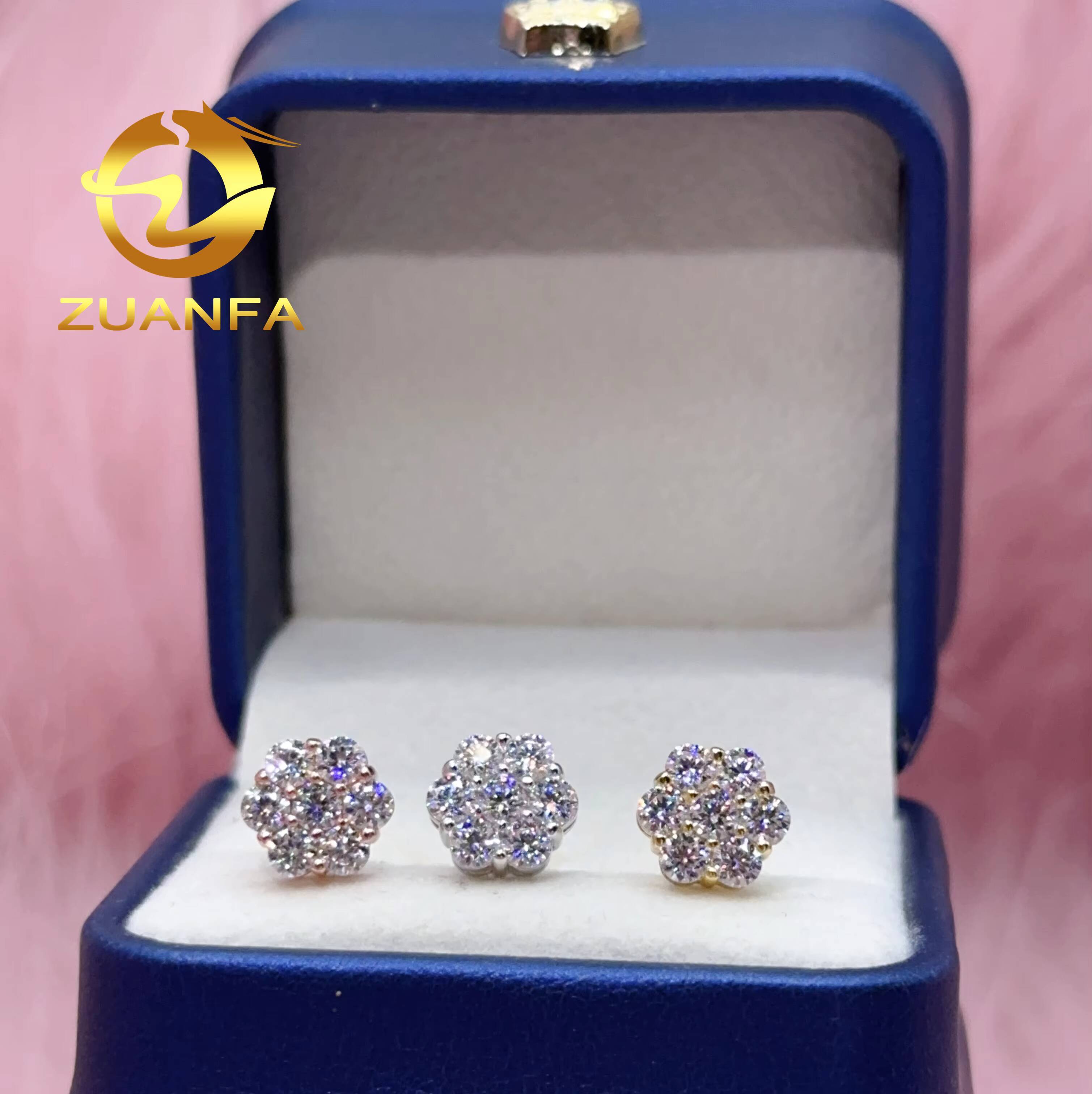 Gra Certificate Flower Cluster Moissanite Earrings 925 Sterling Silver Moissanite Stud Earrings for Men and Women