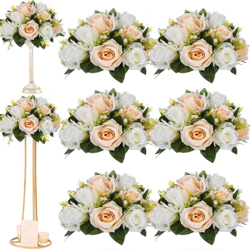 Uflower 6Pcs Artificial Flowers Centerpiece Table Decorations Rose Ball for Weddding Party Floral Arrangements Home Decor Y260130
