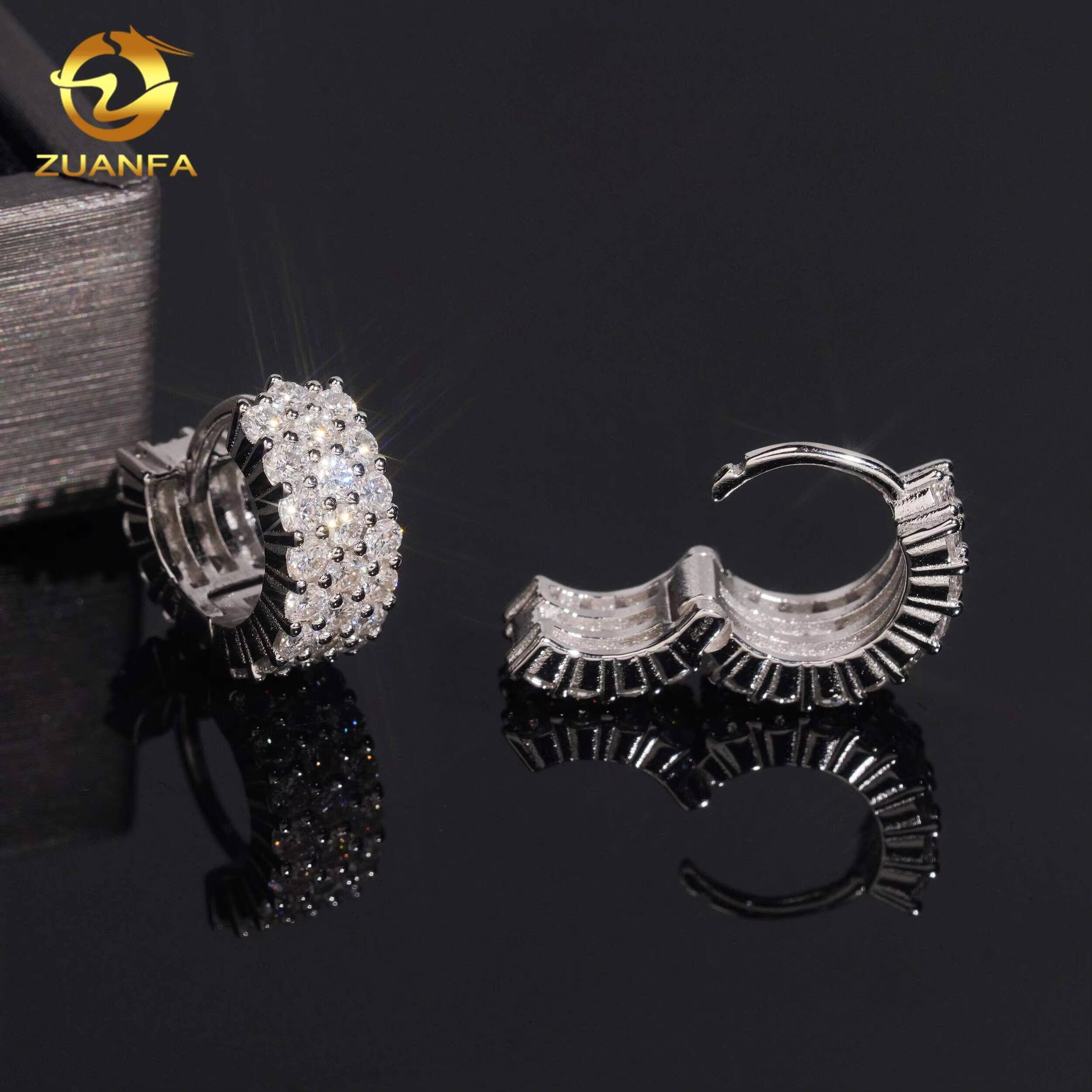 Wholesale Price D VVS Men Moissanite Earrings 3 Row Hoop 925 Silver Hip Hop Earrings Pass Diamond Tester