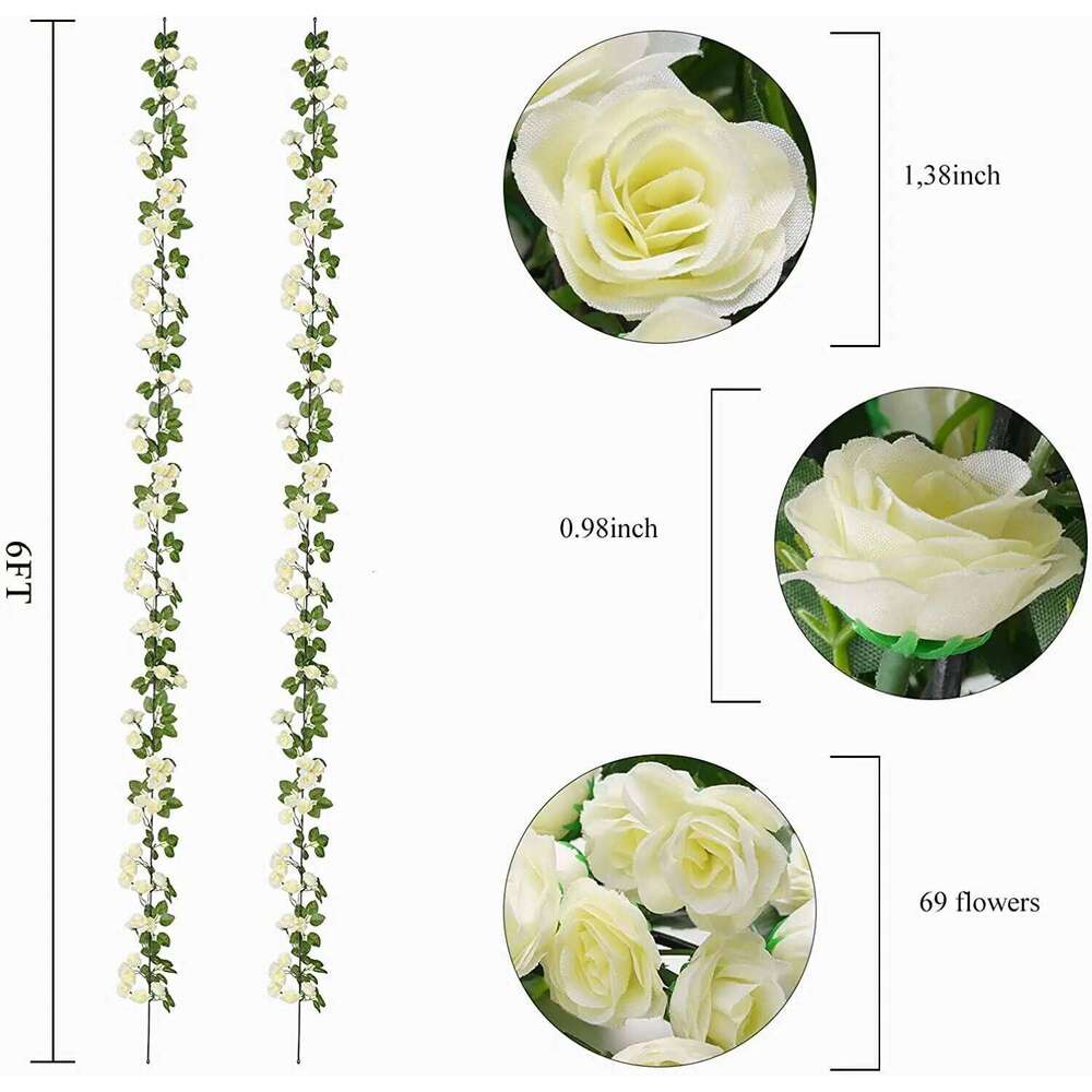 16FT Fake String Plants Artificial Rose Vine Flowers for Wedding Home Party Garden Craft Art Decor White Pink Y260130
