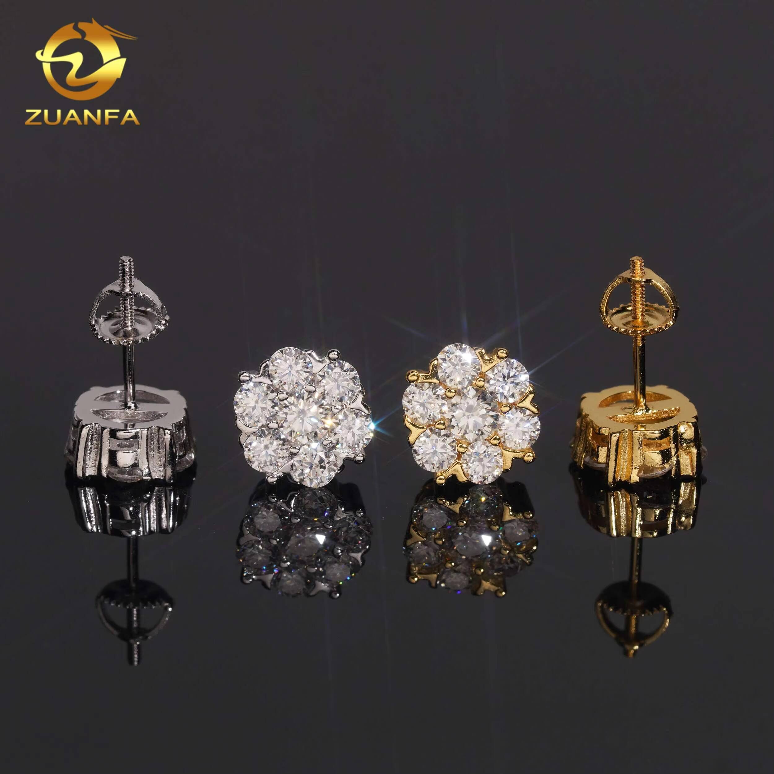 95mm Iced Out Moissanite Diamond Earrings Gra Certified Flower Cluster Moissanite Earrings 925 Sterling Silver Stud Earrings