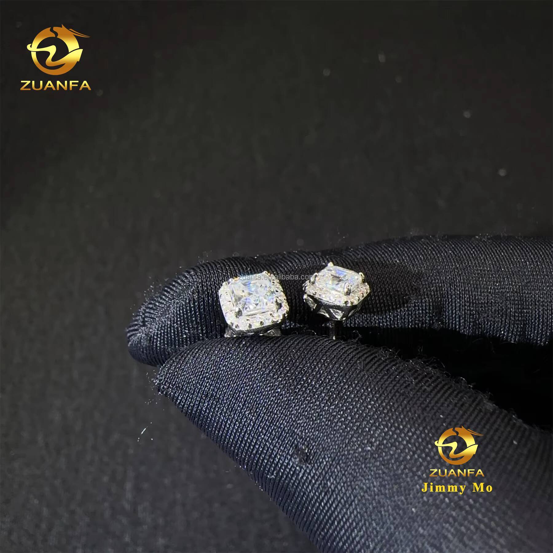 Drop Shipping Bulk Stock Pass Diamond Tester Iced Out Hip Hop 925 Sterling Silver Vvs Asscher Moissanite Diamond Stud Earrings