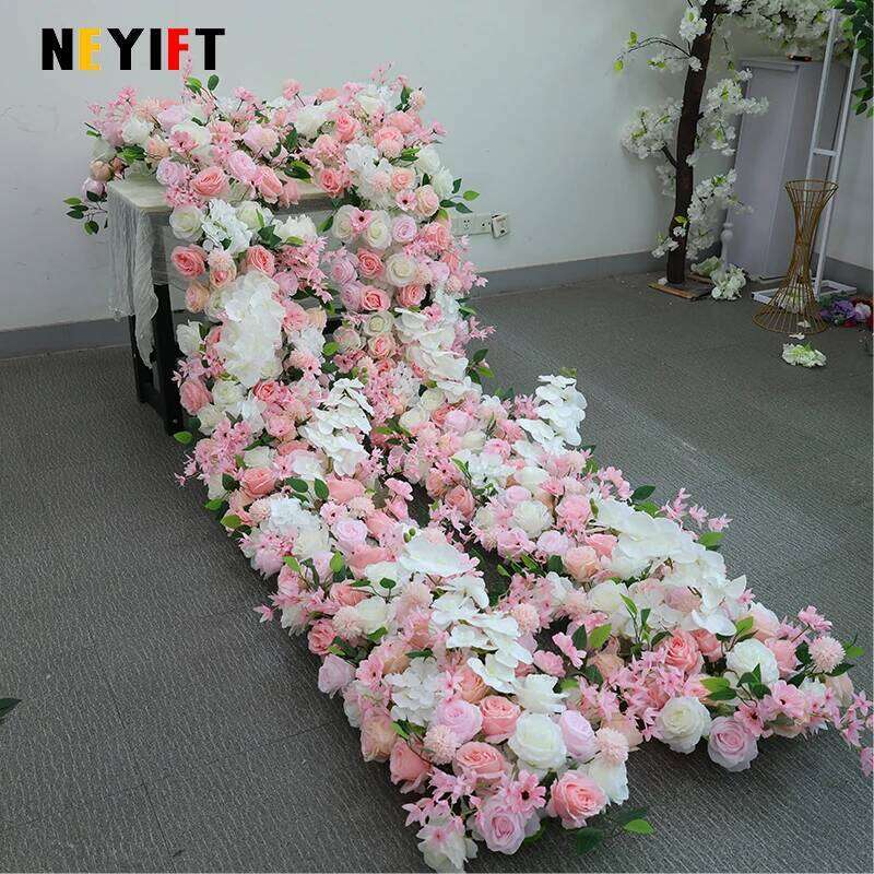 Artificial Rose Flower Row Decor Wedding Backdrop Arch Frame Banquet Table Runner Floral Arrangement Stage Window Display Props W260130