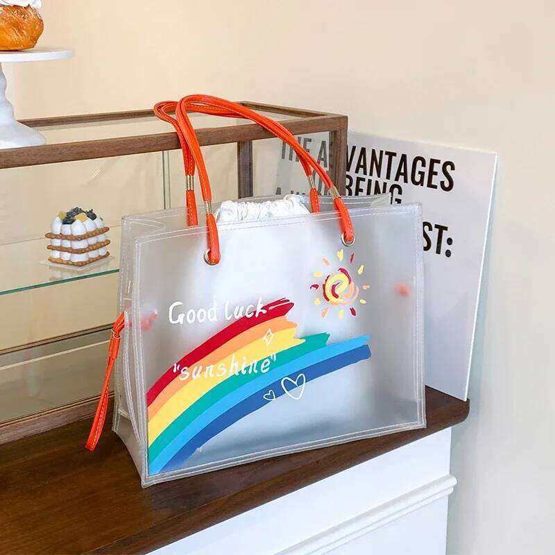 2025 Summer Travel For Women Printing PVC Handbag Warterproof Transparent Shoulder Fashion Vacation Beach Tote Bag Z260130