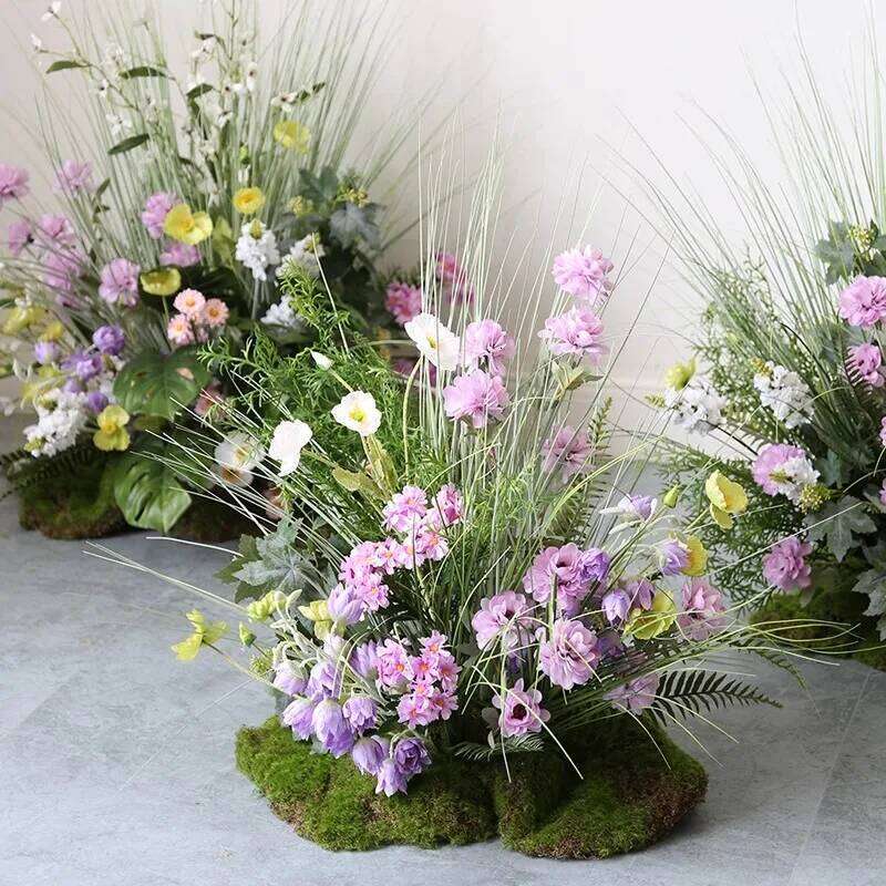 Purple Rose green plants moss Floor Wedding Backdrop Deco Flower Row Arrangement Event Party Prop Window Display prop Y260130