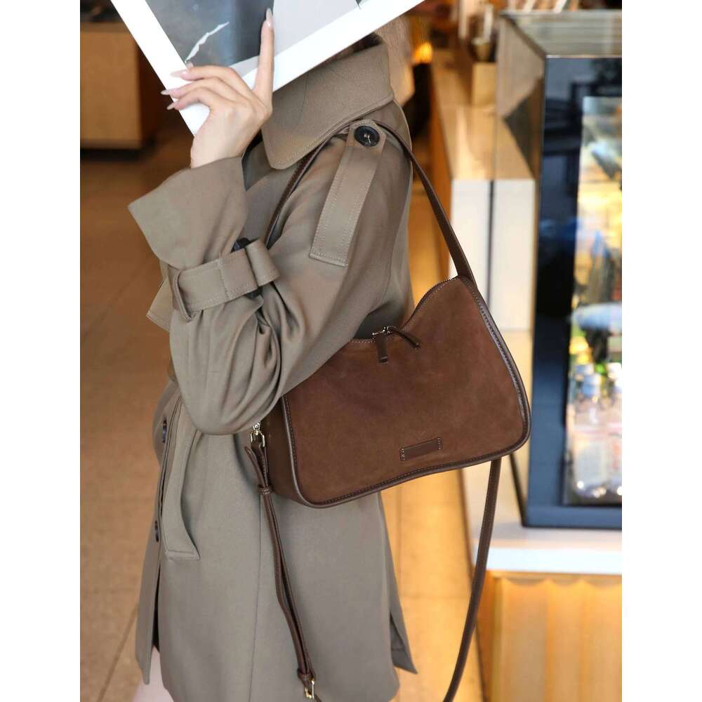 Suede Cowhide Fashion Ladies Shoulder Cross Coffe Genuine Leather Luxury Designer Women's Brown Handbag Female Crossbody Bag