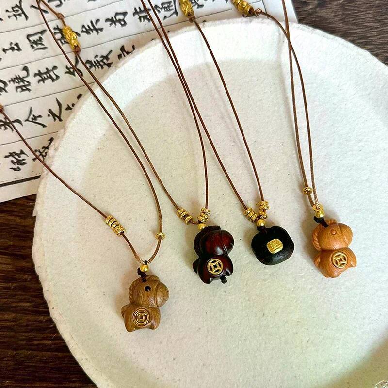Wooden Cartoon Horse Pendant Necklaces For Women Female Retro Sweater Chains Adjustable Long Rope Chain Daily Matching Accessori