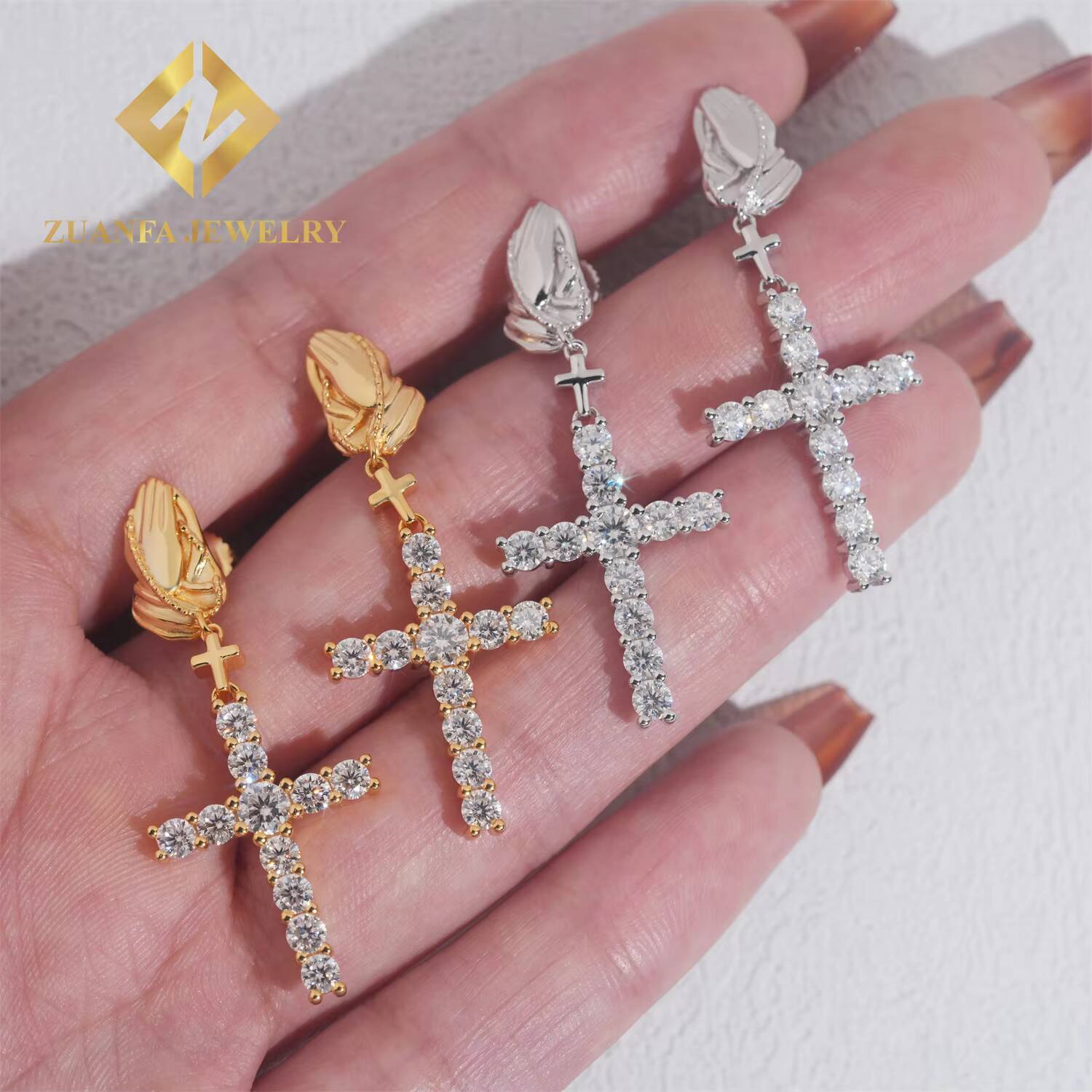 Fashion Fine Jewelry 925 Sterling Silver VVS Moissanite Cross Stud Earring Hip Hop Earring Usex Pass Diamond Tester