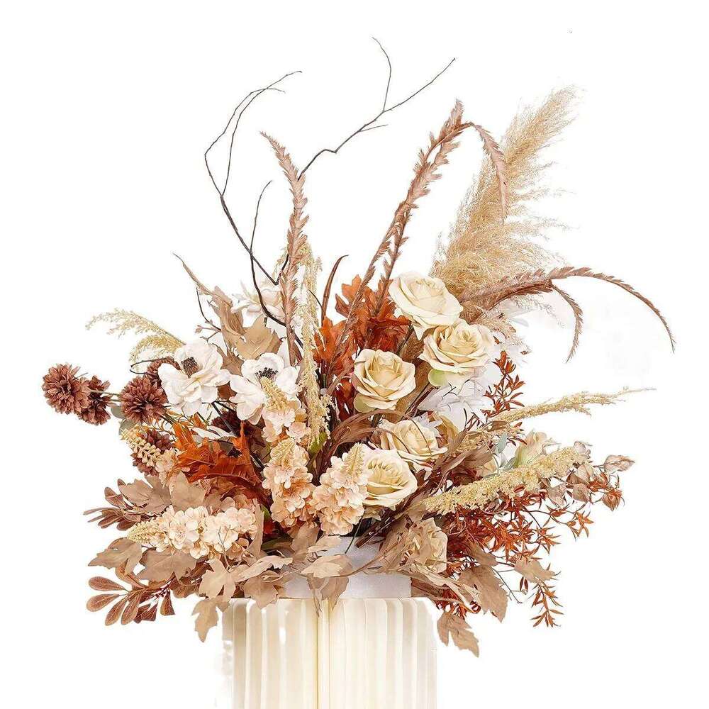 Brown Leaves Natural Dried Pampa Wedding Floor Floral Arrangement Arch Decor Hanging Flower Row Centerpieces Ball Window Display W260130