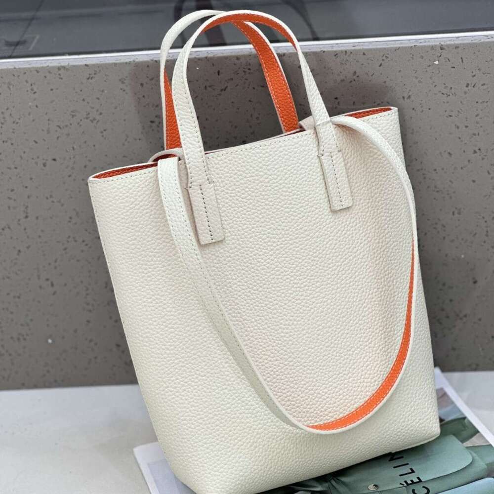 Totebag Shoulder ROSE NOIRE Cross-Border Minimalist Shoulder TC Top Layer Cowhide Two-Tone Bucket Women's Handbag Large Capacity Commuter Bag