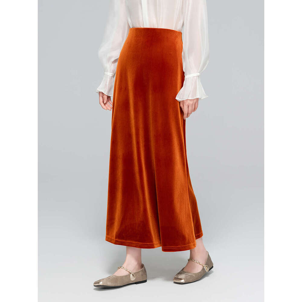 Zhihetang Autumn New High Waist Half For Women Slimming National Style Silk Velvet A-Line Long Skirt LEEGO LENS