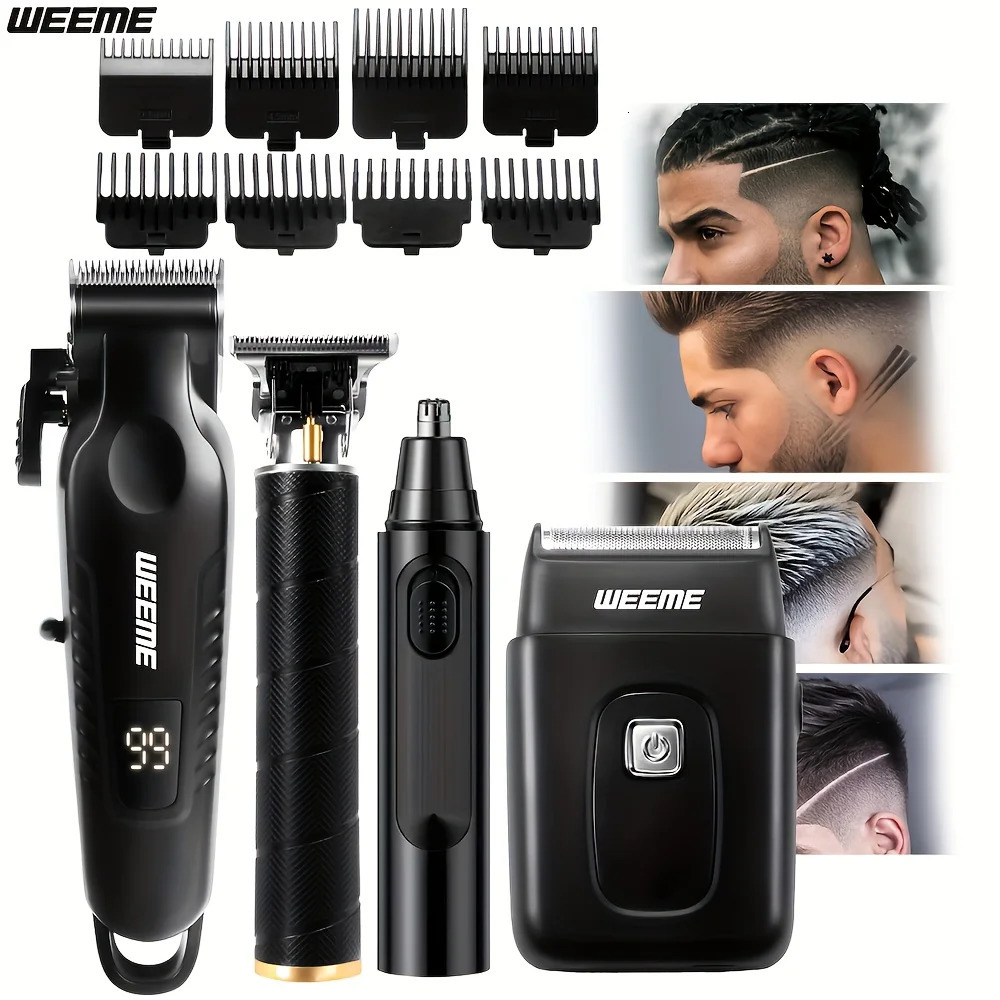 WEEME 4 in 1 Men Grooming Kit LCD Display USB Rechargeable Hair Clipper Beard Trimmer Nose Trimmer T-Blade Shaver Gift for Dad 260129