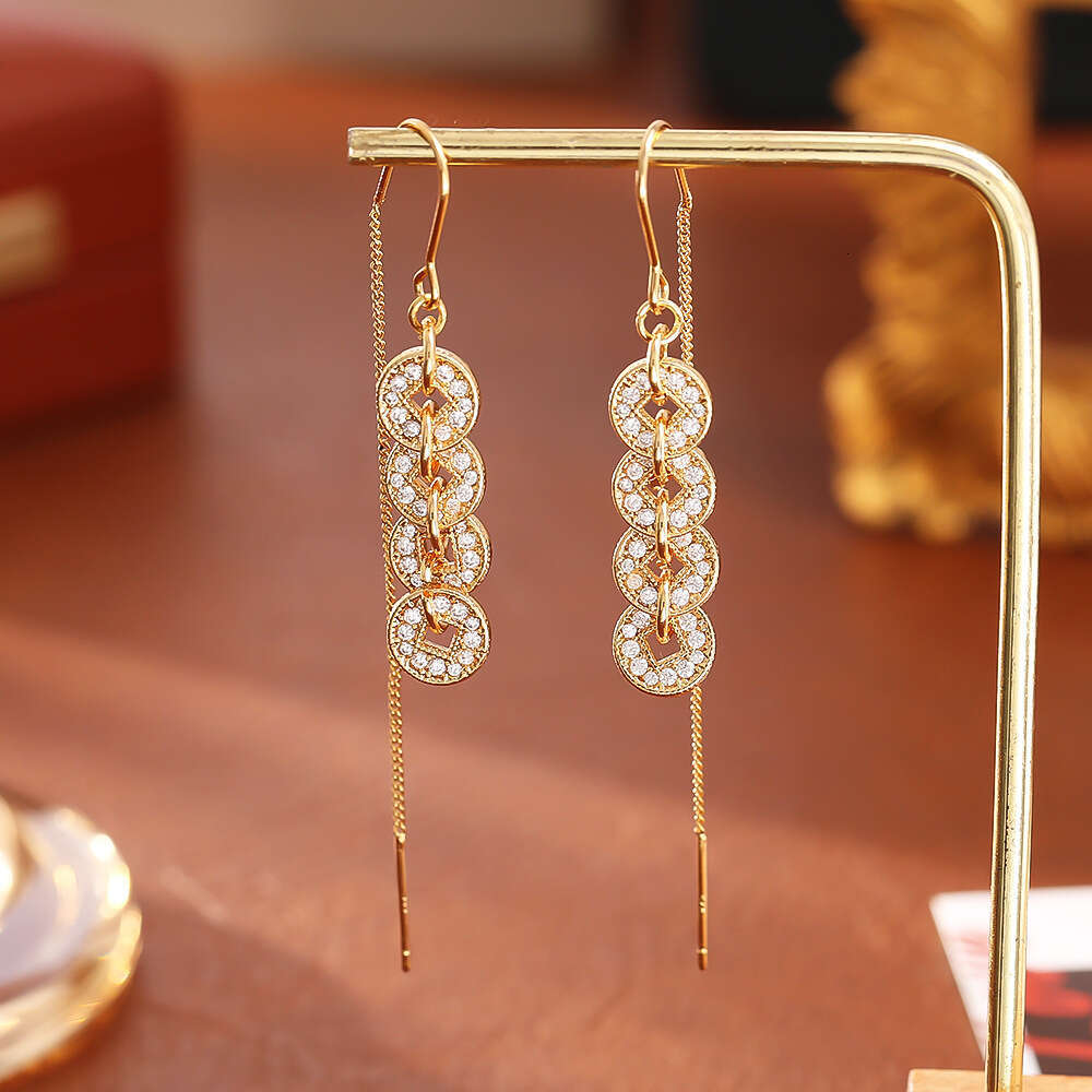 Hot-Selling Five Emperors Money Multi-Chain New High-End Fashion Exquisite Good Luck Collarbone Chain for Women Chinese Style Earrings