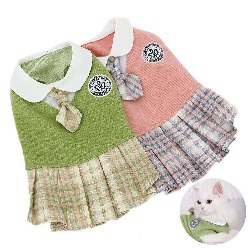 Winter Knitted Couple Dogs Skirt Autumn Dresses Yorkshire Clothes for Dog Chihuahua Pet Cat Dress H260130