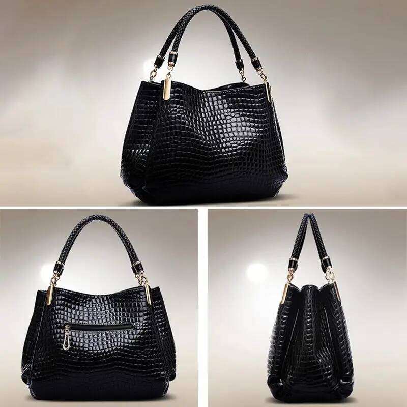 Large Capacity Tote Daily Commute Women's Shoulder Bag Crocodile Print Bright Face Handbag Shopping Z260130