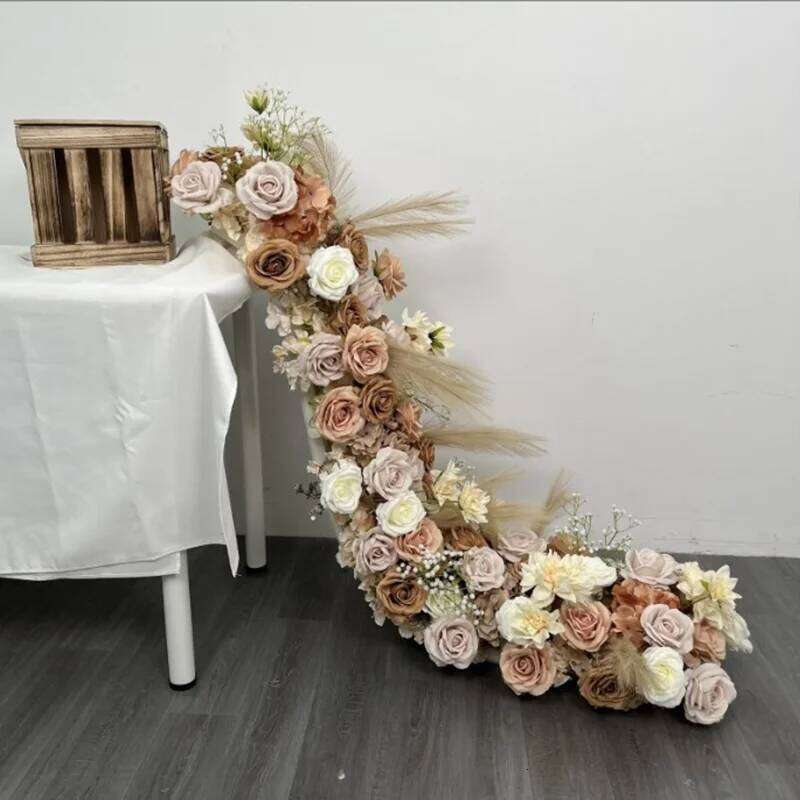 2M Artificial rose floor row Green Plants Flower Row Runner Wedding Backdrop Decortian Floral Wall Party showcase Props Y260130