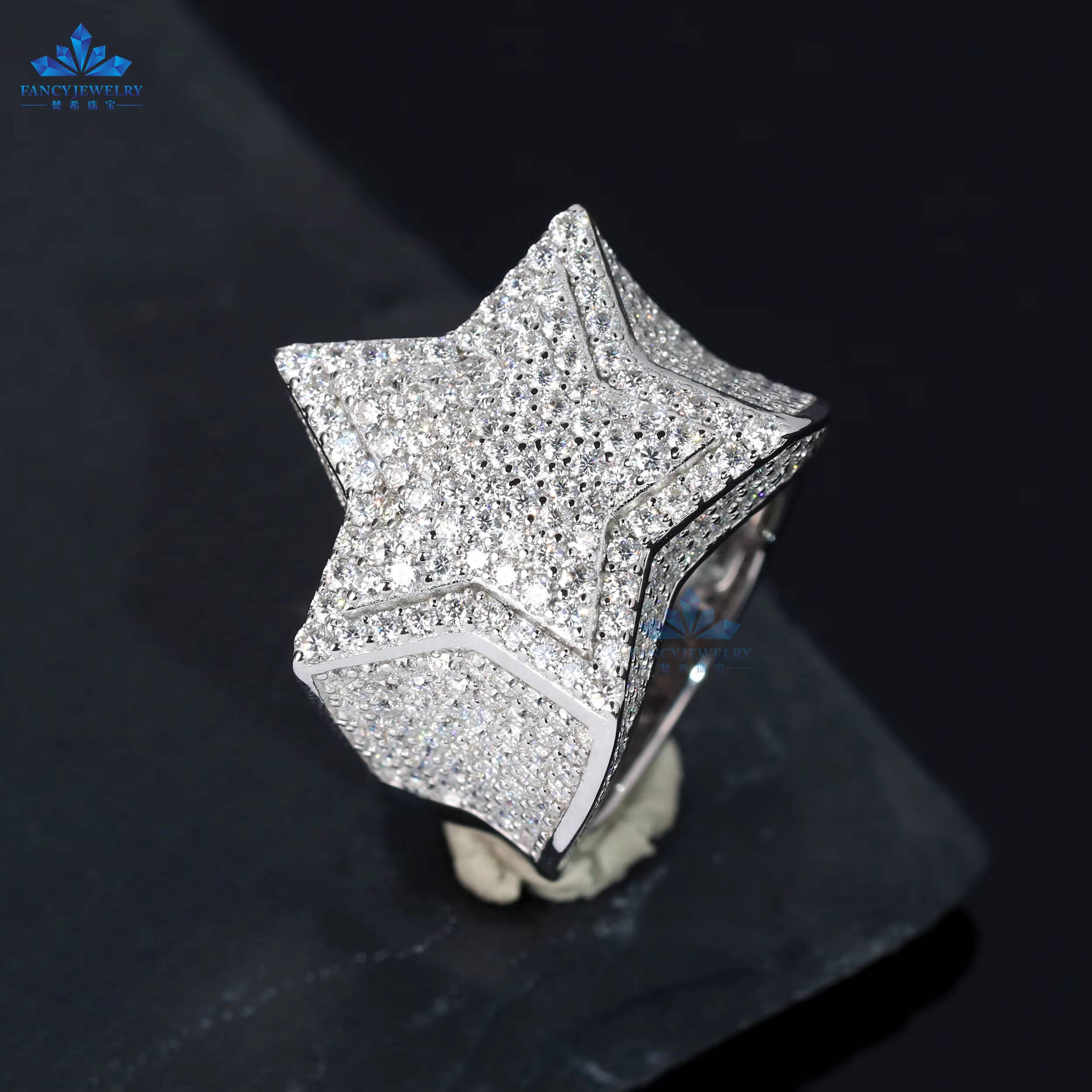 Gra Certificate 925 Sterling Silver Moissanite Hip Hop Star Ring Luxury Jewelry Iced Out Gold Plated for Engagement Party Gift