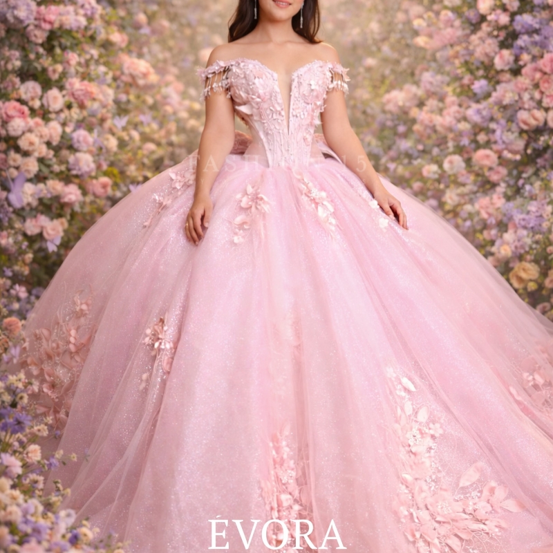 Pink Shiny Princess Sweet 16 Dress Quinceanera Dresses Applique Flower Beading Crystal Corset Tull Party Birthday Vestidos 15 De Anos