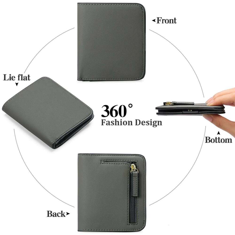 Small Wallet for Women, Slim Bifold Credit Card Holder, Compact RFID Blocking Cash Wallet, Billfolds Thin Leather Zipper Pocket, Z260130