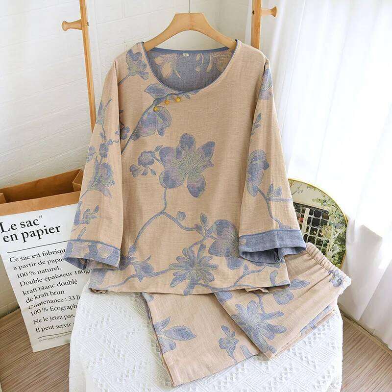 Mardi Hefxessdr Floral Printing Sleepwear Women s Pure Cotton Autumn New Nightwear Ladies Nightie Pajamas Set Female Pyjamas Long Sleeve Pijamas