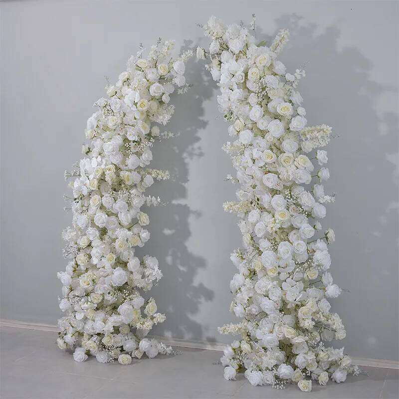 White Rose Orchid Hyacinth Floral Arrangement Decor Horn Arch Wedding Backdrop Floor Flower Row Event Stage Banquet Party Props W260130