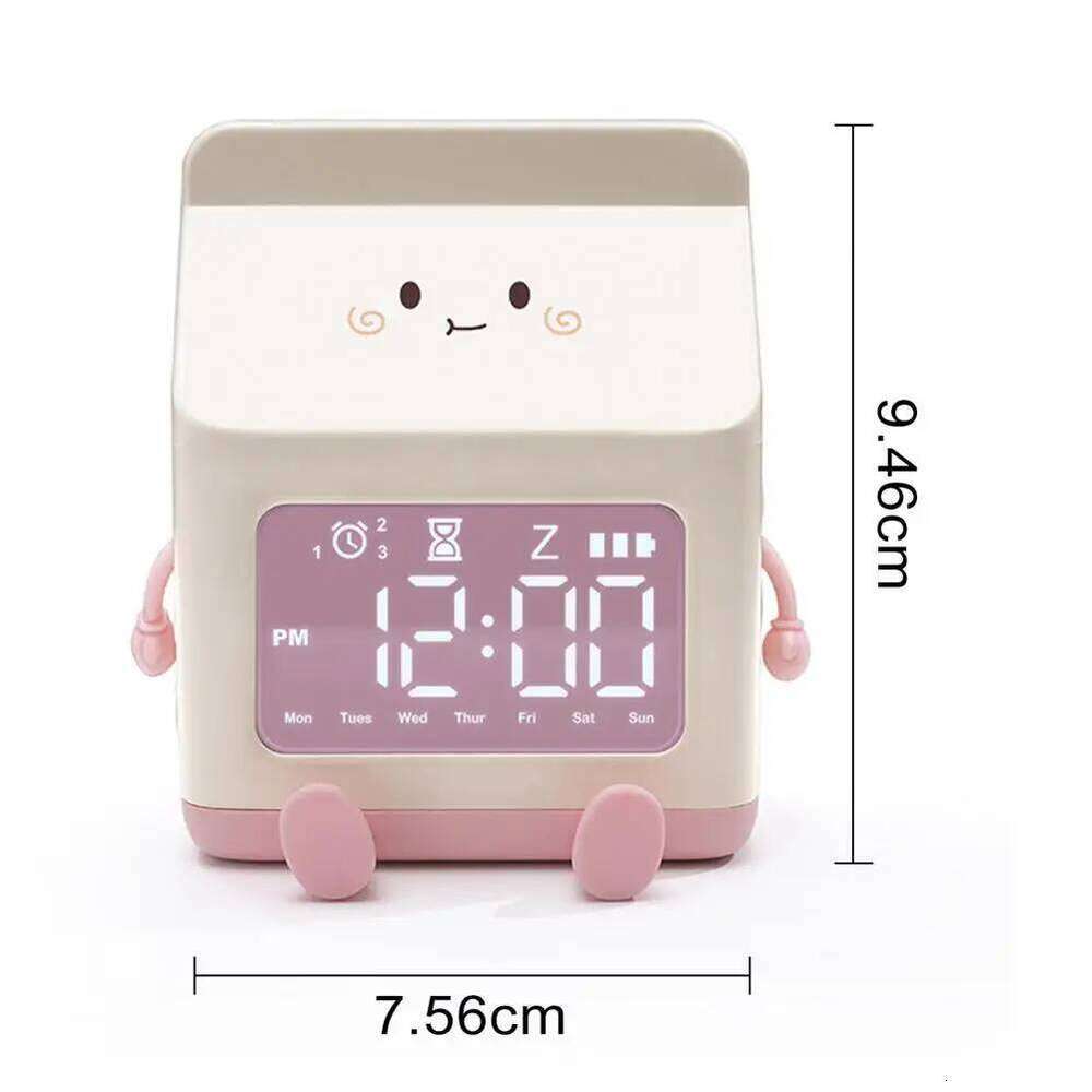 Type-c Rechargeable Milk Box Shape Children's Alarm Clock with Large Screen for Bedroom W260130