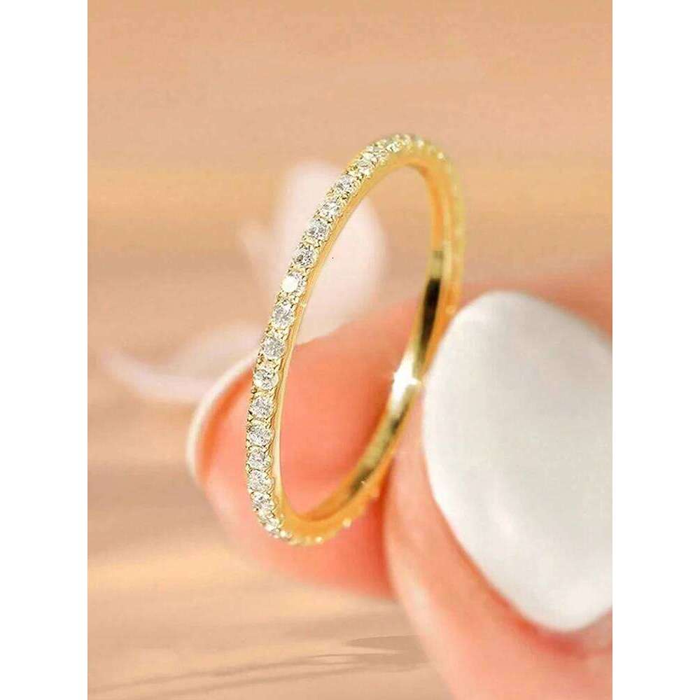 925 Sterling Silver 1.4mm Fashion Simplicity Full Zircon Stackable Plain Ring For Women Daily Party Personalized Fine Jewelry XJ260130