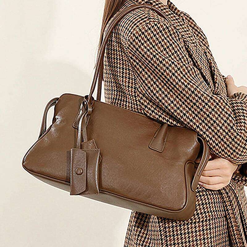 Burminsa Cowhide Genuine Leather Underarm Shoulder Bags For Women 2025 Luxury Designer Top Handle Bowling Tote Ladies Handbags