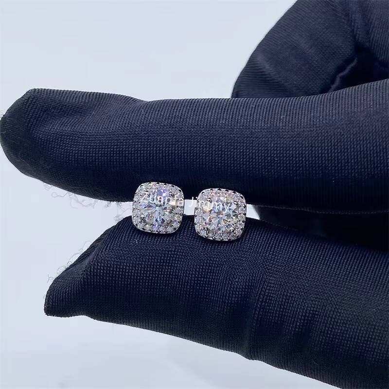 Wholesale Price in Stock Iced Out Stud Earrings 925 Sterling Silver VVS Round Moissanite Women Hip Hop Earring