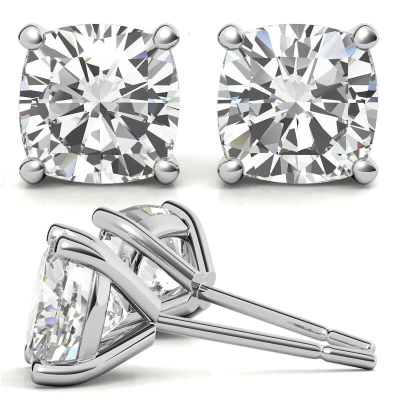 925 Sterling Silver VVS Cushion Diamond Stud Earring Certified Moissanite Earrings Men