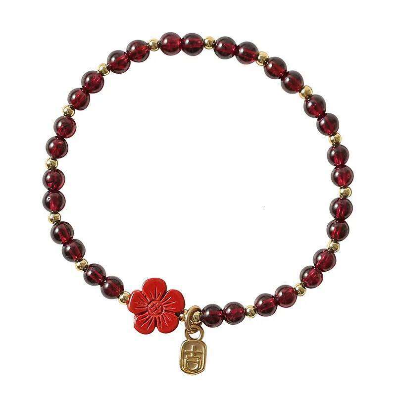 Ruifan Flower Natural Cinnabar Garnet Gold Color Beads Beaded Thin Bracelets for Women Fine Jewelry Accessories Wholesale YBR774