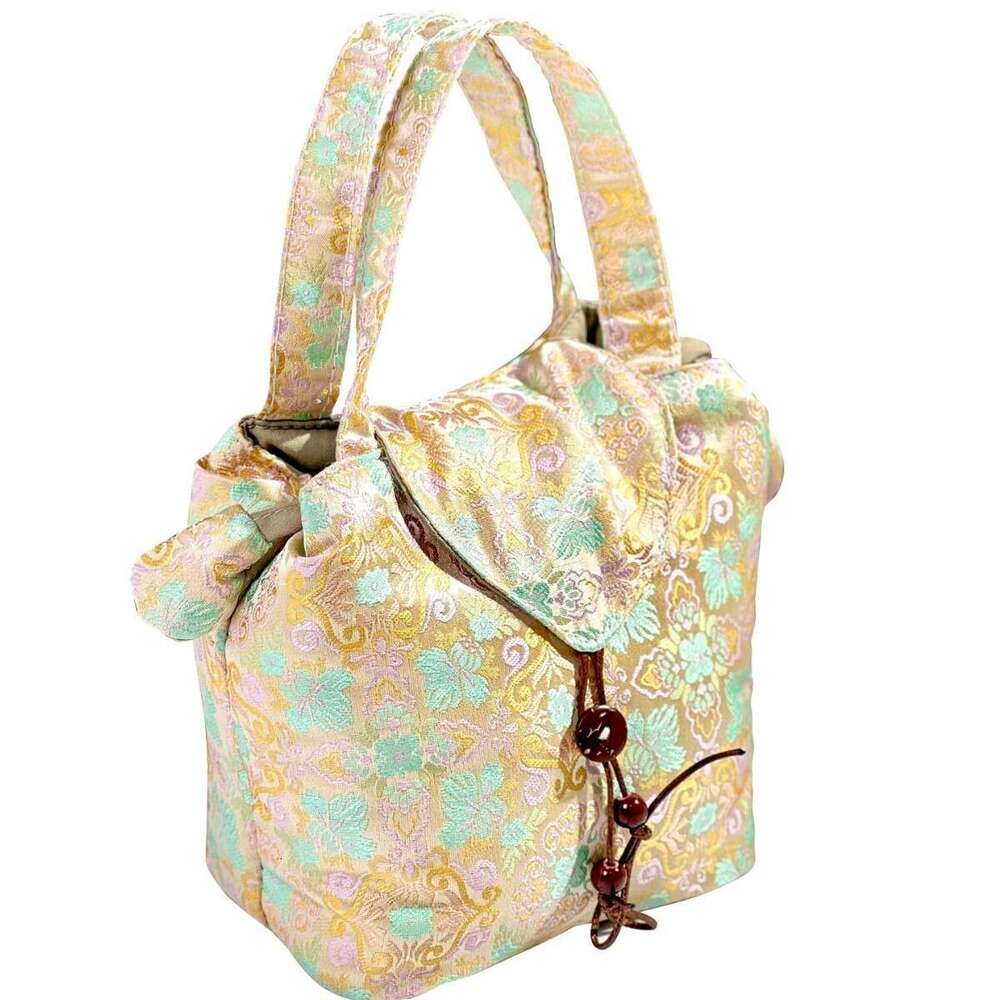 Brocade Fabric Chinese Style Embroidered Portable Outdoor Storage Bag Travel Tea Set Handbag MASA