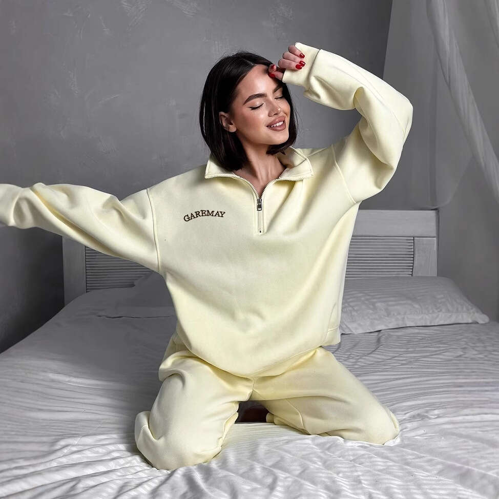 New European American Style Amazon Versatile Casual Fashion Thickened Embroidered Sleeve Sweatshirt and Long Pants Two-Piece Set