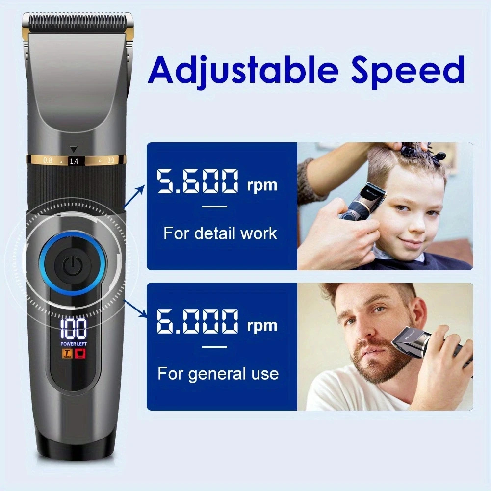 Professional Hair Clipper Ceramic Blade Male Hair Trimmer LED Display Haircut Machine USB charging 260129