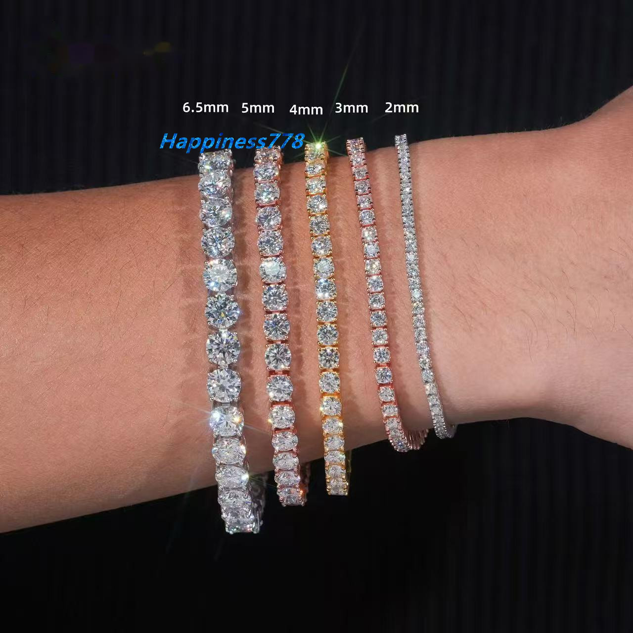 Fine Hip Hop Jewelry White Gold Plated 925 Sterling Silver VVS Moissanite Diamond Iced Out Tennis Chain Bracelet for Men Women