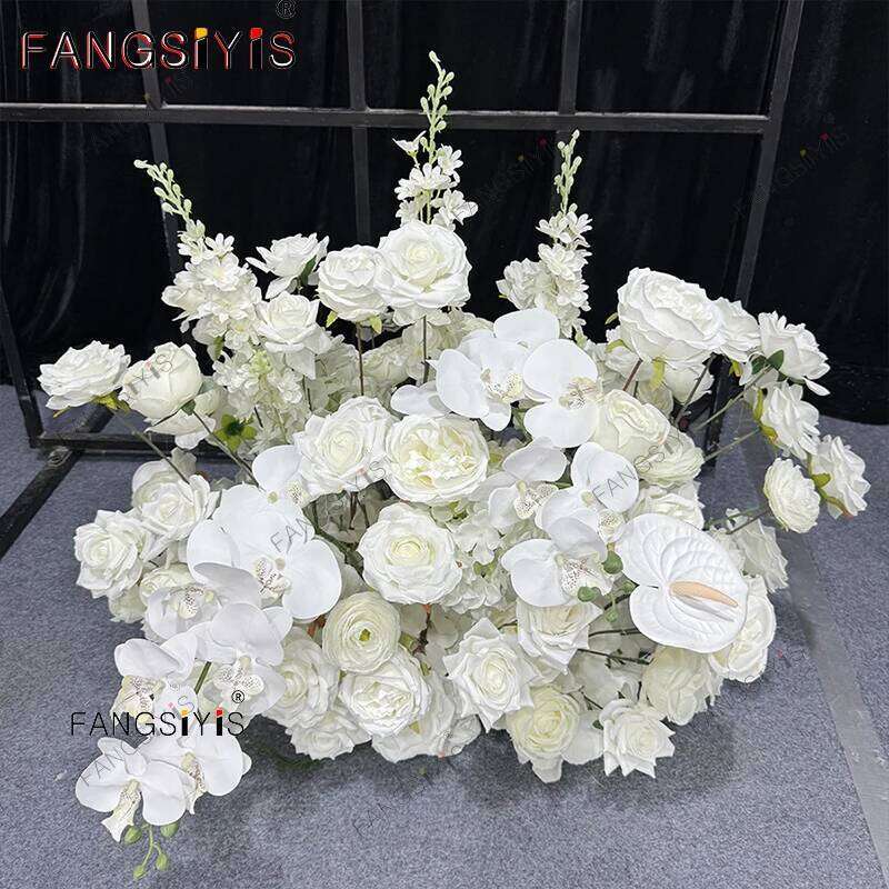 Luxury White Rose Hydrangea Leaf Wedding Arch Floral Arrangement Table Centerpieces Runner Flower Row Event Party Supplie W260130